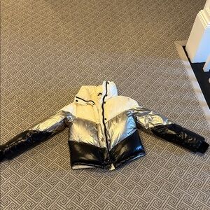 Stylish Silver Black and White Sam Puffer Jacket girls size 10.